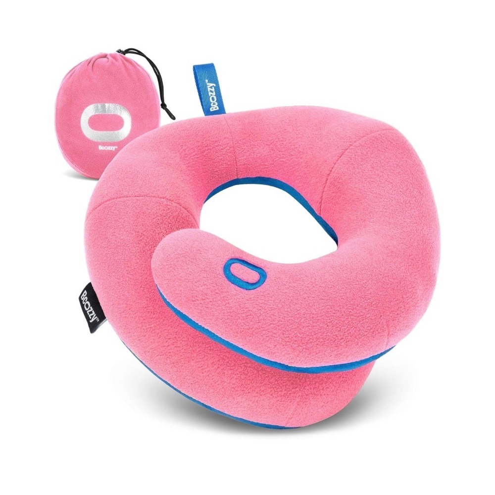 BCOZZY Kids Travel Pillow Pink Double Support Neck Pillow for Car Airplane 3-7Y